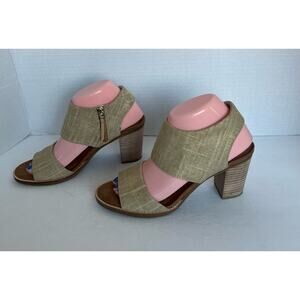 Toms Majorca Champagne Metallic Foil Textile Cutout Natural Heel Sandals Size 8